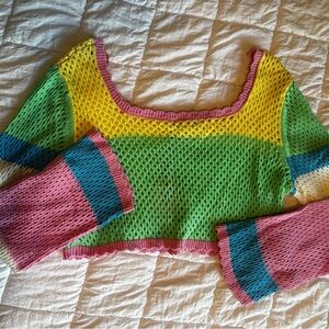 Sincerely Jules Crochet Colorblock Top in Yellow, Green & Pink